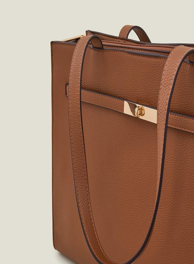 أكسيسورايز حقيبة يد نسائية بنية اللون من أكسسورايز لندن، مزودة بقفل معدني ملتوي | حقائب يد نسائية للاستخدام المكتبي | حقيبة عمل نسائية | حقيبة كتف نسائية - Image 5